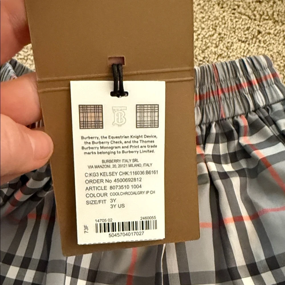 Burberry Pink Logo Tee with Gray Plaid Skirt Set - Picture 9 of 12